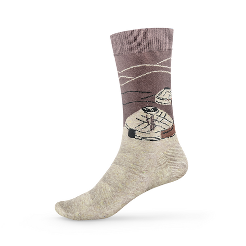 Beige-braune Nomad Socks Steppenruhe Socke mit Jurten-Motiv