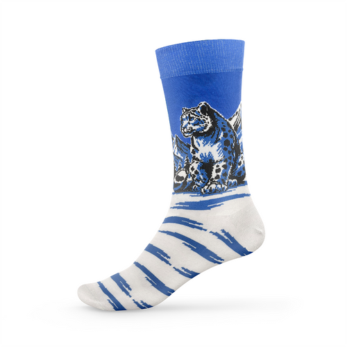 Blau-weiße Nomad Socks Schneeleopard Socke mit Bergmotiv